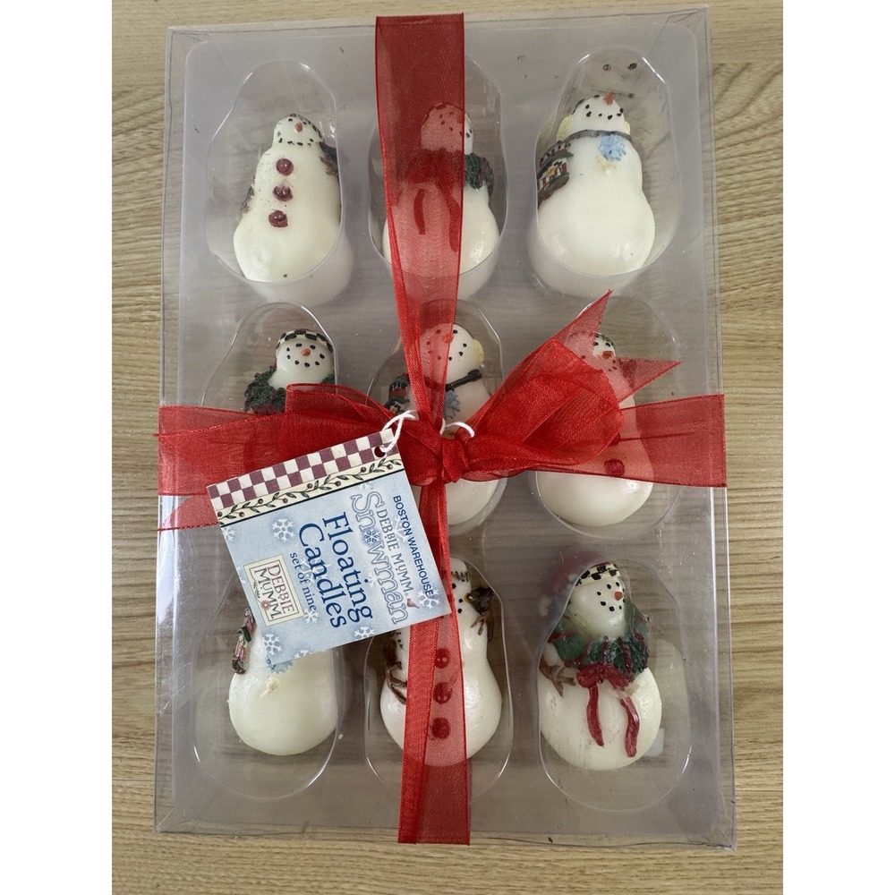 Debbie Mumm Snowman Floating Candles Set of 9 Boston Warehouse Christmas NOS